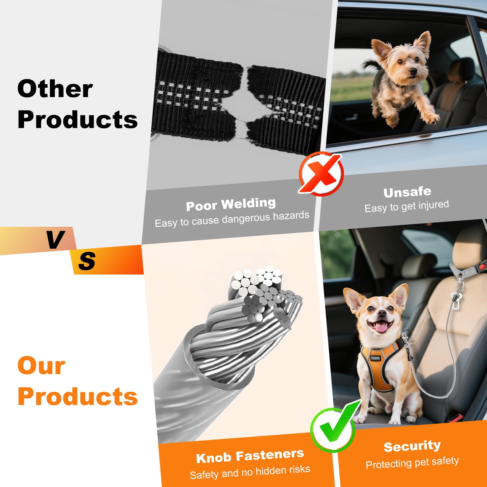 Dog Seat Belt for Car,Chew Proof Dog Car Seat Belt,2 in 1 Car Harness for Dogs Safety Seat Belt,Heavy Duty Pet Seat Belt for Medium & Large Dogs Chewer - image 3