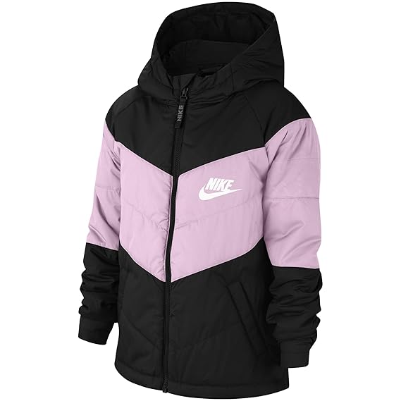 Nike Youth Big Girls Sportswear Hooded Full Zip Jacket Puffer CU9157 Black/Lt Arctic Pink/Black.