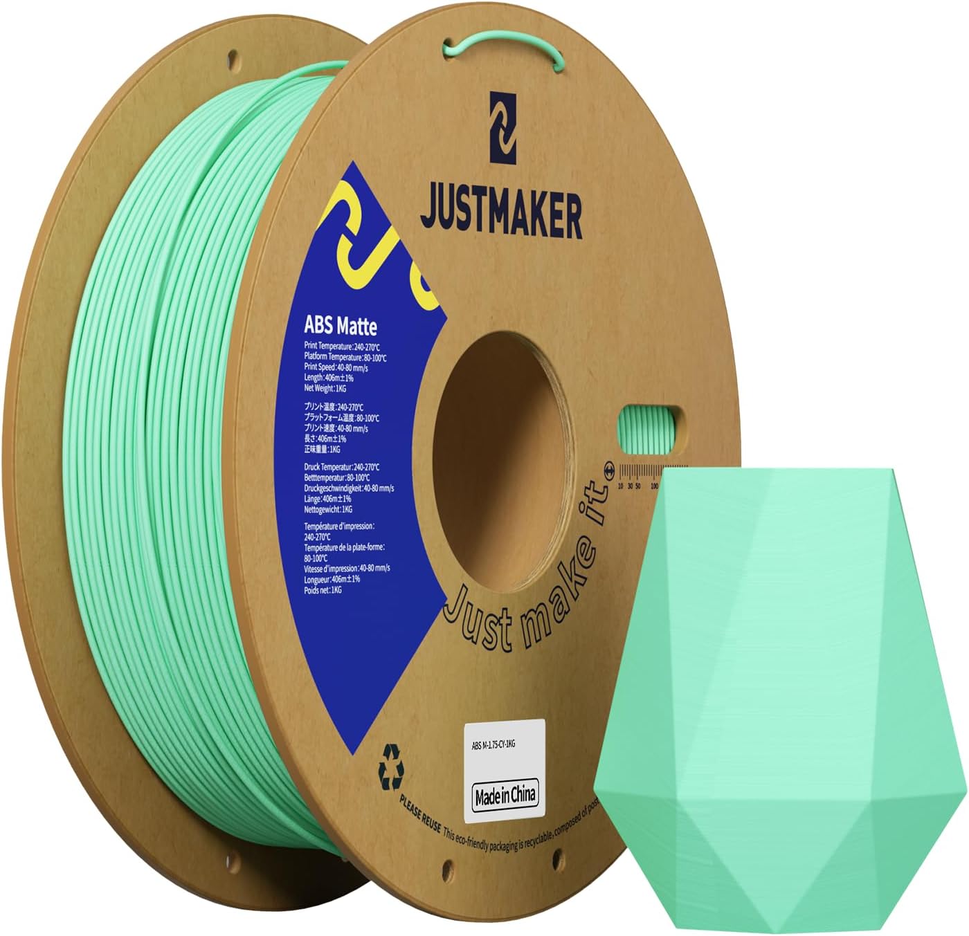 ABS PRO (ABS+) 3D Printer Filament, Upgraded Strength Heat Resistant Filament, Cardboard Spool, Dimensional Accuracy +/-0.03mm, 1.75mm, 1kg (2.2 lbs), Blue Gray