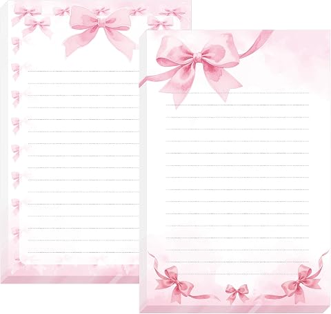 Well Tile Pink Bow Notepad 100pcs Bowknot List To-Do Paper Pad 5.51x8.27 Inch A5 Size Shopping List Memo Pad Cute Planner & Desk Accessories Notepad, 2 Design