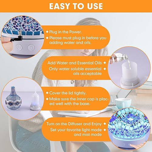 Miniatura 5 de Difusor de aceite esencial Tiffany, difusor de aromaterapia de vidrio mosaico, difusor ultrasónico de aire frío, aceites esenciales turcos