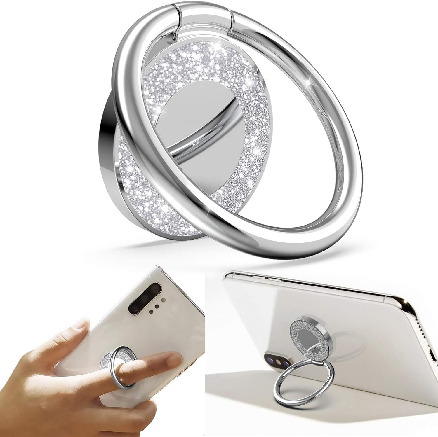 Cell Phone Ring Holder Finger Kickstand, Allengel Bling Phone Ring Grip Compatible with iPhone and Smartphones Cases - Silver