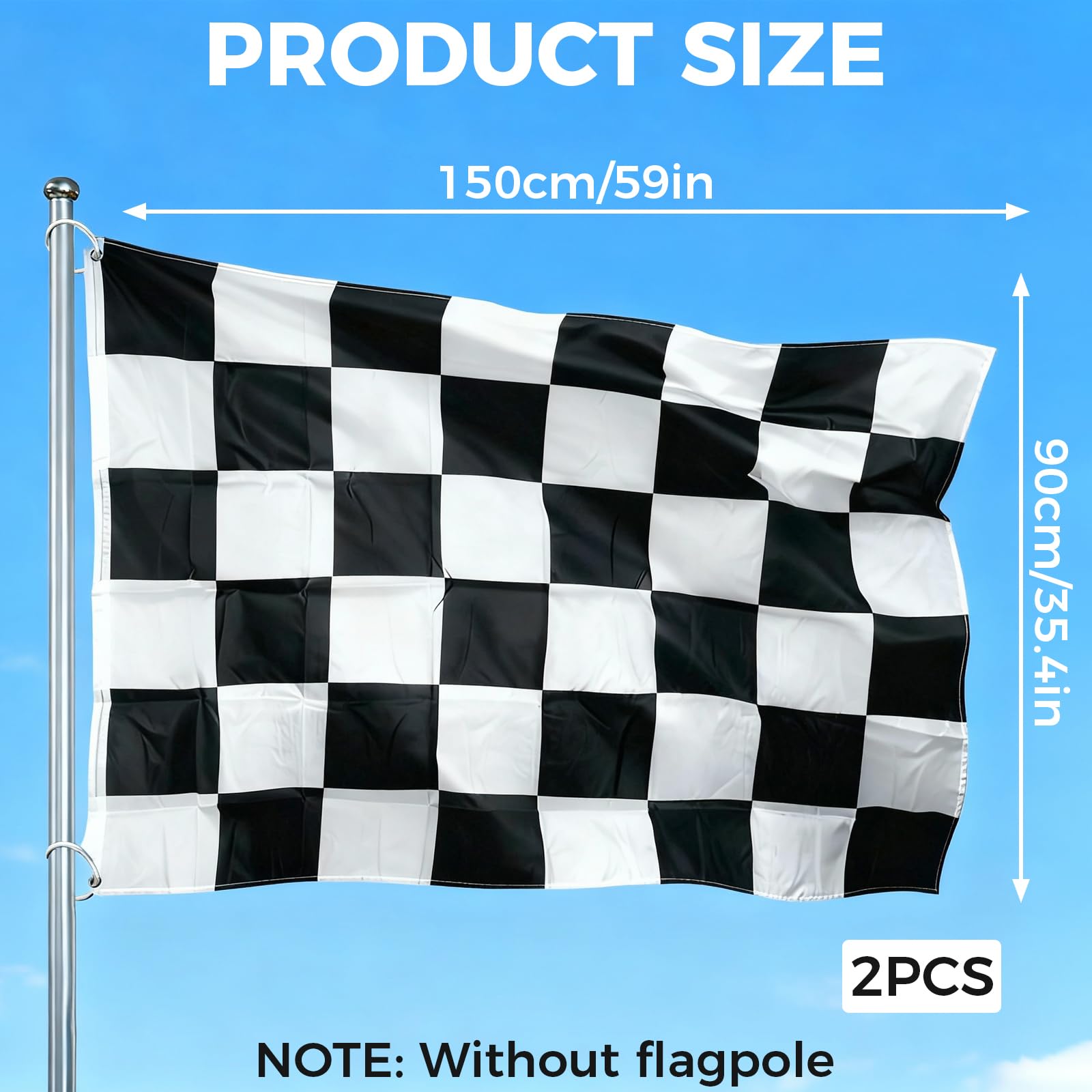 2 flagi wyścigowe, 150 x 90 cm, wzór szachownicy, do dekoracji tematyki samochodu lub motocykla, na urodziny, imprezy sportowe i imprezy