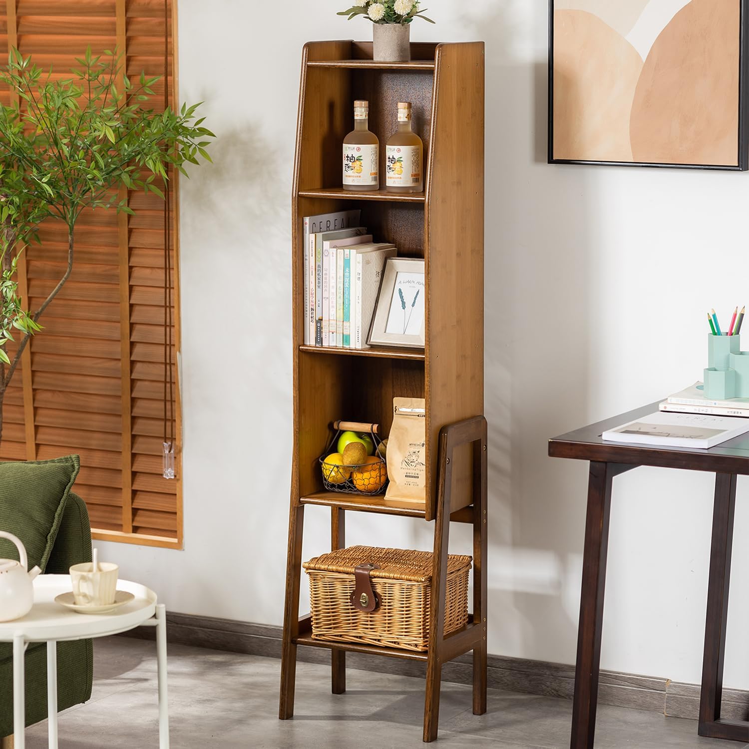 3-Tier Bamboo Bookshelf - Wood Bookcase Organizer with Open Shelves for Living Room & Home Office-Natural Medium