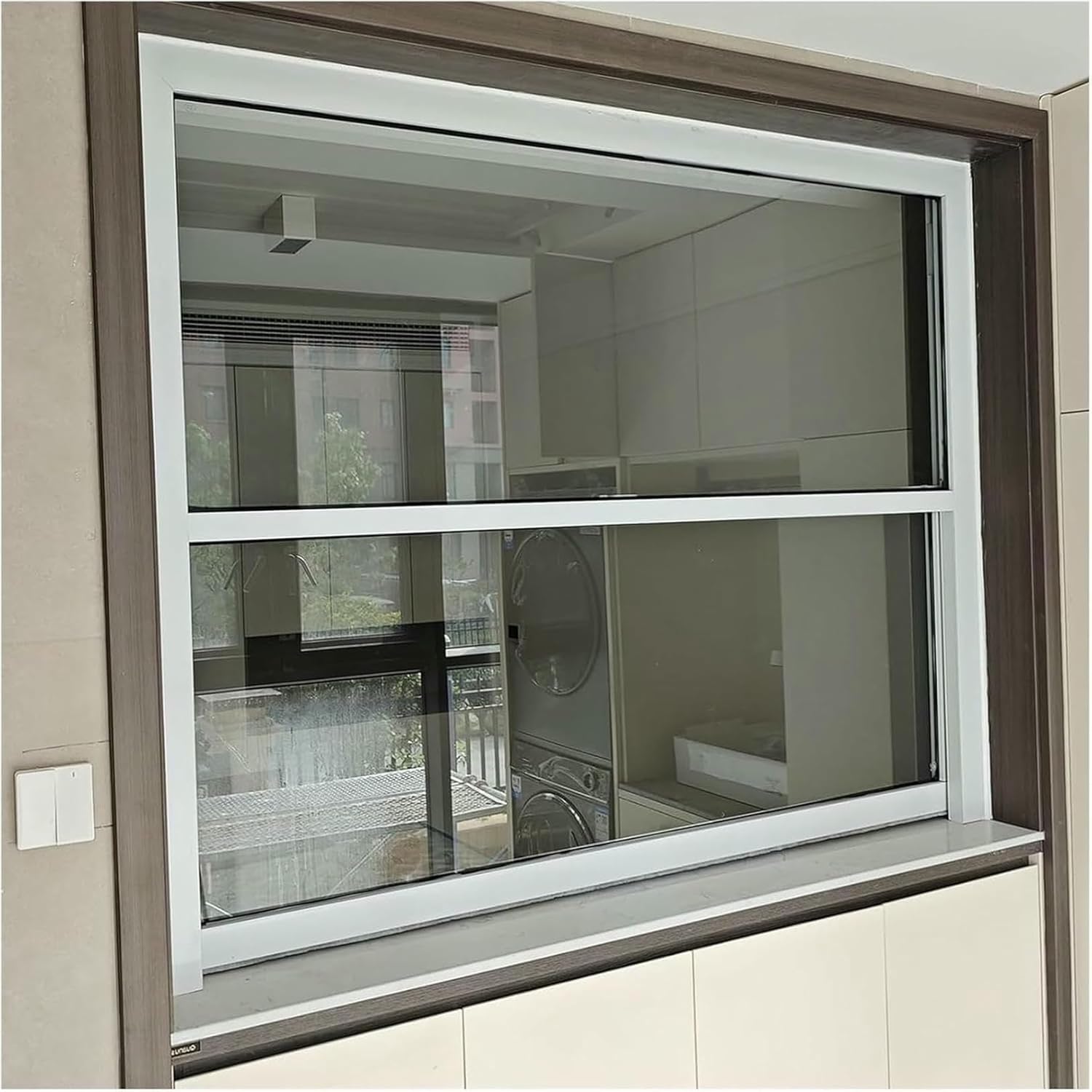 Vertical Sliding Window for Kitchen/Bathroom/Laundry Rooms Ventilation, Flush Mount Shed Replacement Windows with Tempered Glass & Screen, Aluminum Double Hung Window