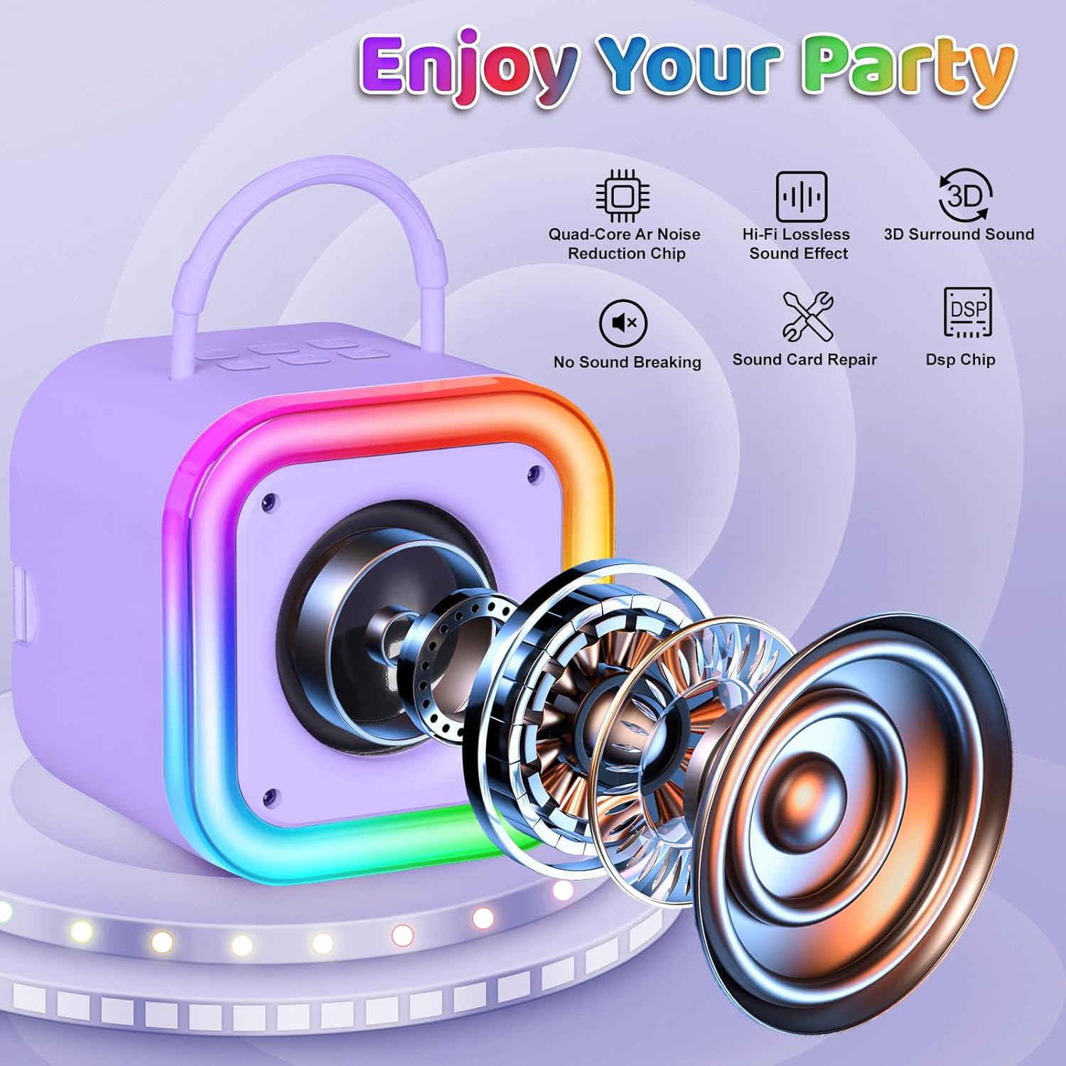 Mini Karaoke Machine for Kids, Girl Toys Gifts, Kids Karaoke Wireless Microphone for 4,5,6,7,8,9,10,11,12 Years Old Boys and Girls Christmas Party Gifts Toys (Purple) - Image 3