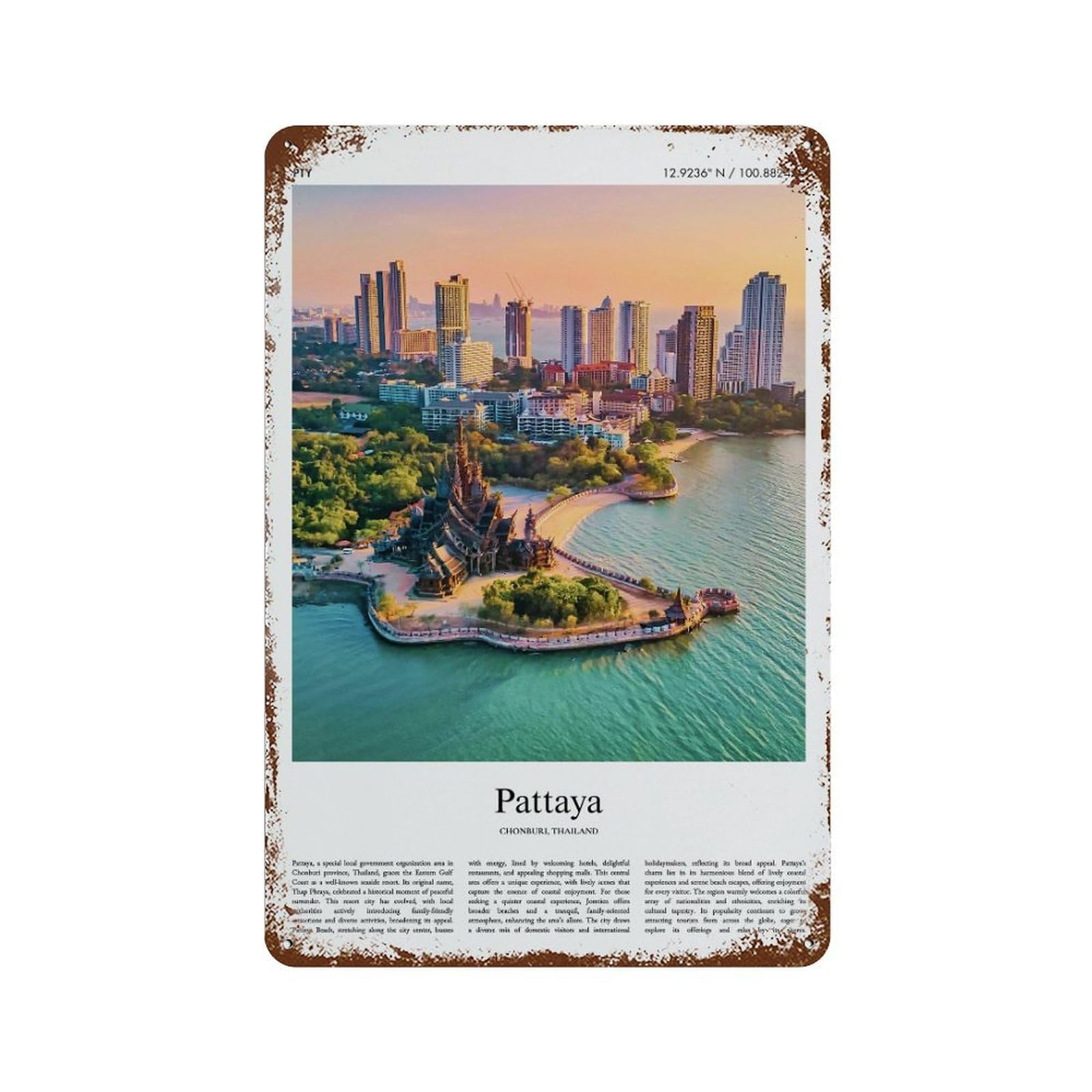 xiaoxiaoshen Pattaya Chonburi, Thailand City Scenery Wall Decor Art Metal Tin Poster Modern Home Decor Art Home Bar Shop Decorations Vintage Sign 30x20cm