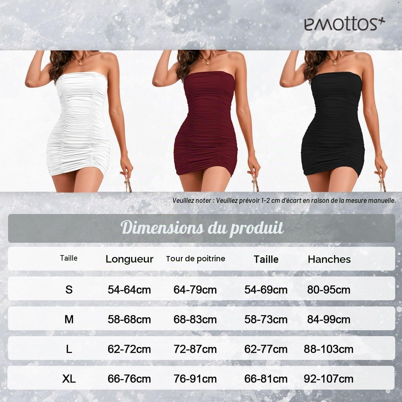 Mini Robe froncée Sexy, Summer Off Shoulder Robes enveloppantes sans Manches, Robe Bodycon Douce à Double épaisseur, Mini Robe Crayon Tube Club Cocktail Party(Noir/Blanc/Rouge, S-XL)