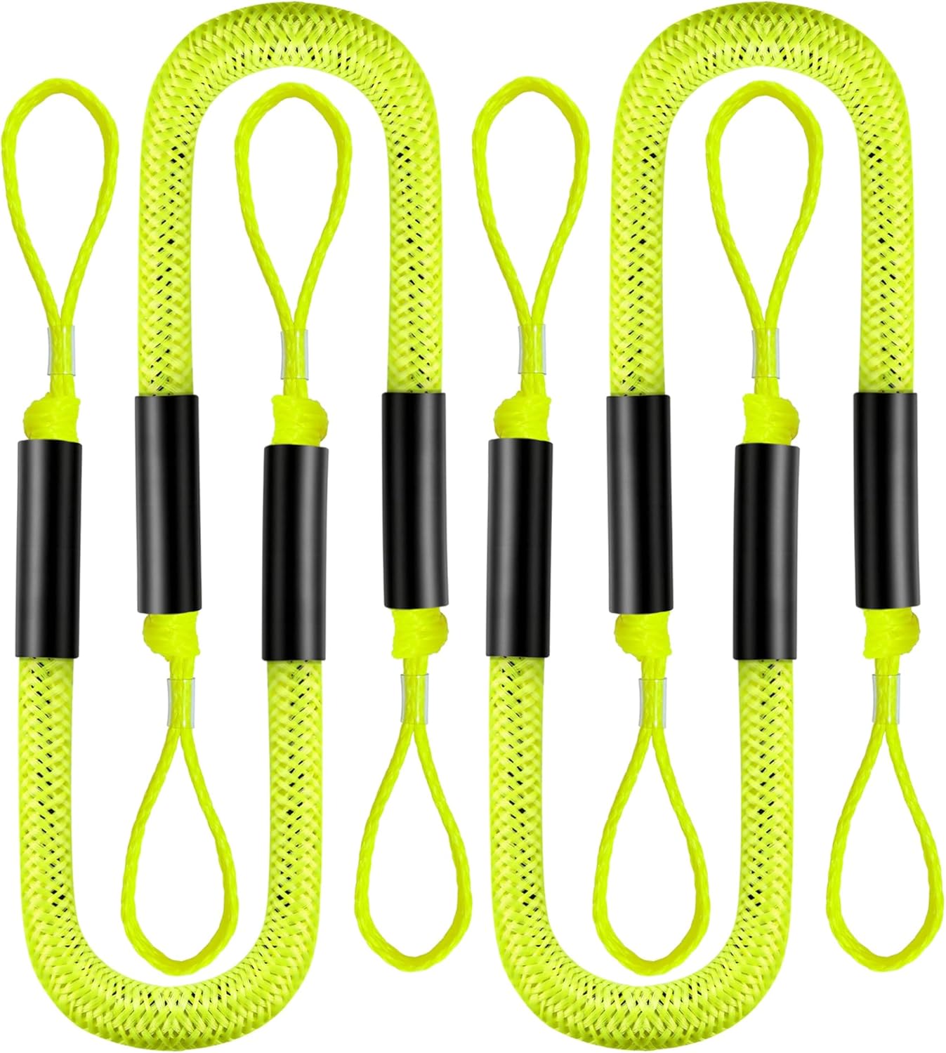 Bungee Dock Line for Boats 4FT, Stretchable Boat Dock Lines with Built-in Bungee Cord & Foam Floats, Quick Dock Rope for Jet Ski Pontoon Kayak PWC,Boat Docking Line 4 Pack (Yellow)