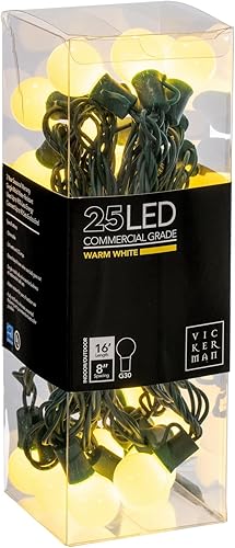 Vista 11 de Vickerman 25 luces LED G30 azules en cable verde, cadena de luz de Navidad de 16