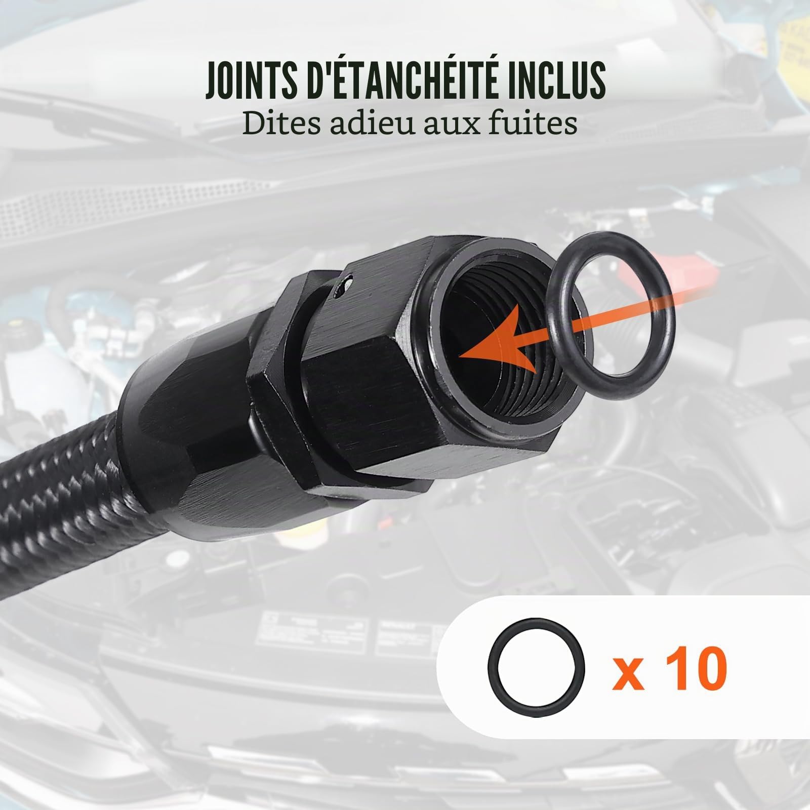 VEVOR Kit Tuyau d'Essence 6AN Durite Essence Ø 14 mm Longueur 6,1 m Tressée en Nylon et Inox Conduite de Carburant Gasoil avec 12 Adaptateurs Raccords Pivotants pour Moteur Voitures Motos Tracteurs