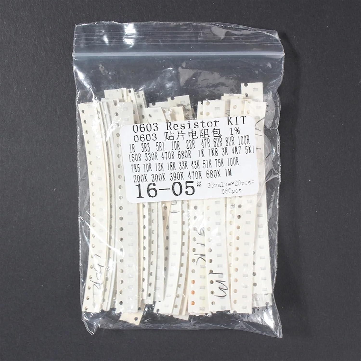 660PCS 0603 Resistor Assortment Kit 1 ohm ~1M 33 Values*20pcs electronic components Kit 1k 10k 100k 680k ohm 1% Fixed Resistor
