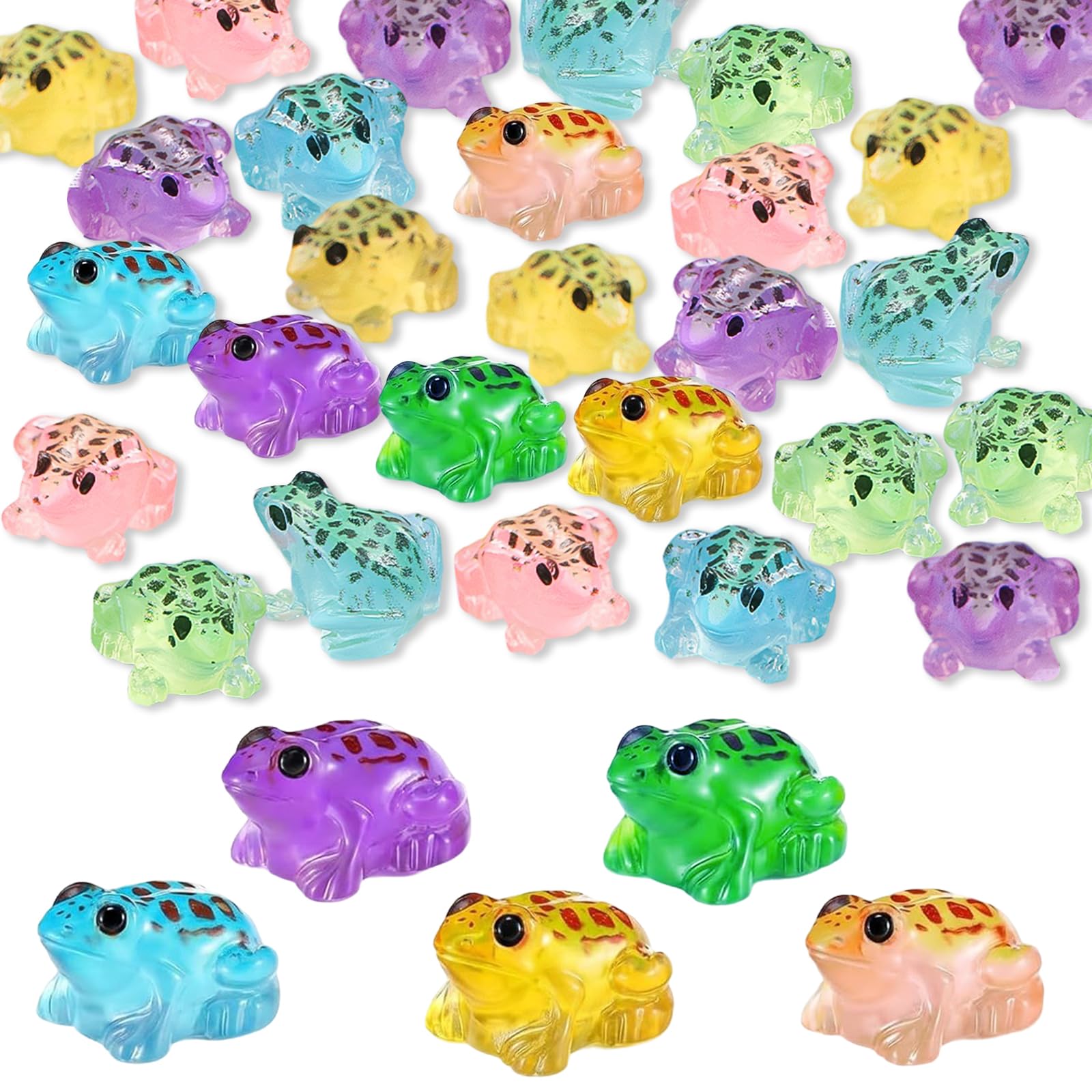 50 Pcs Mini Resin Frogs Figurines with Glow-in-the-Dark