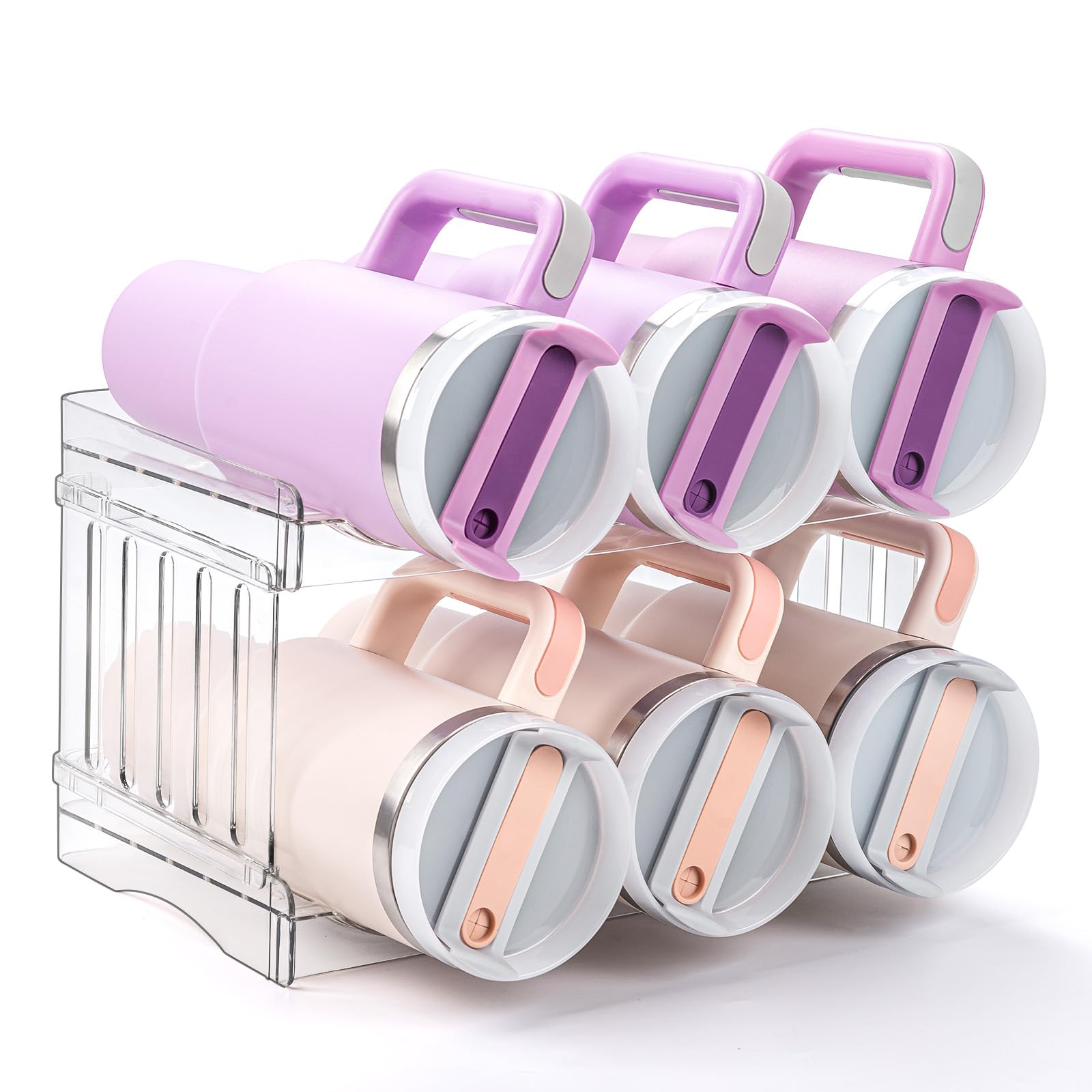 Water Bottle Organizer for Stanley Cup Accessories, Cabinet Organizers and Storage for Meoky 40 oz Tumbler with Handle, Fridge Tumbler Organizer Kitchen Gadgets Gifts, 2Pack Large-6-bottle