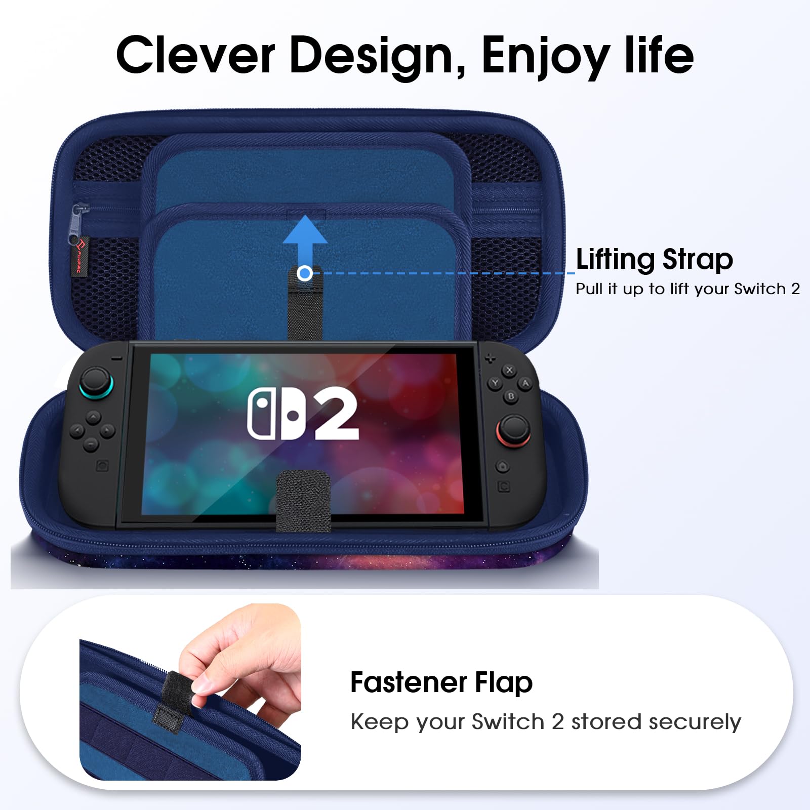 FINTIE Étui pour Nintendo Switch 2 (2025) + Verre Trempé (2 Pièces) - [Antichoc en EVA] Housse de Transport avec Emplacements Cartes de Jeu et Poche Intérieure pour Accessoires, Galaxie - 3