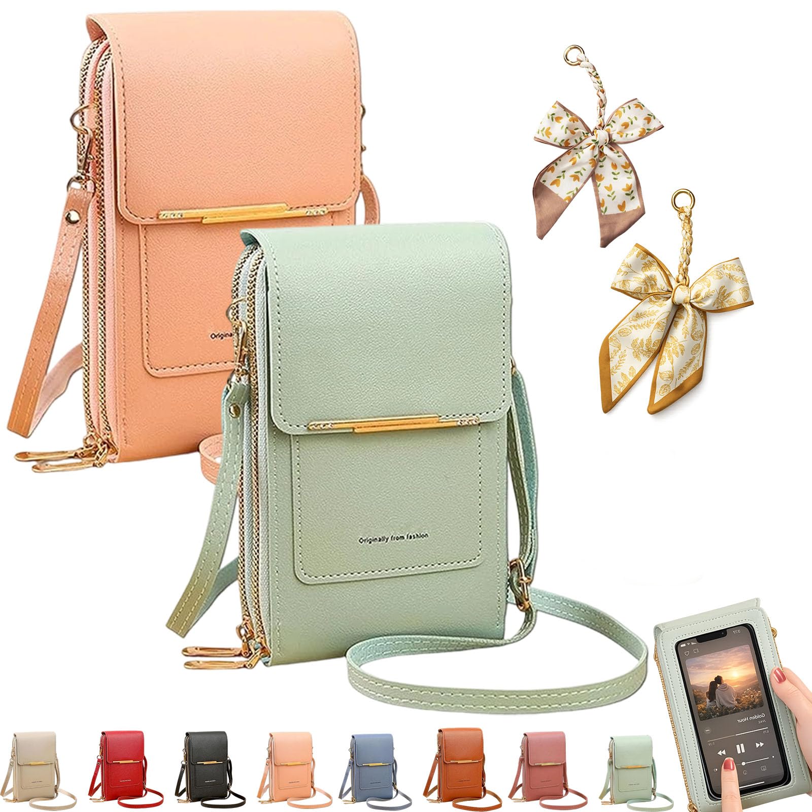 Women's Touch Screen Mobile Phone Messenger Bag, RFID Leather Crossbody Wallet Purse, Anti-Theft Shoulder Strap — view 12