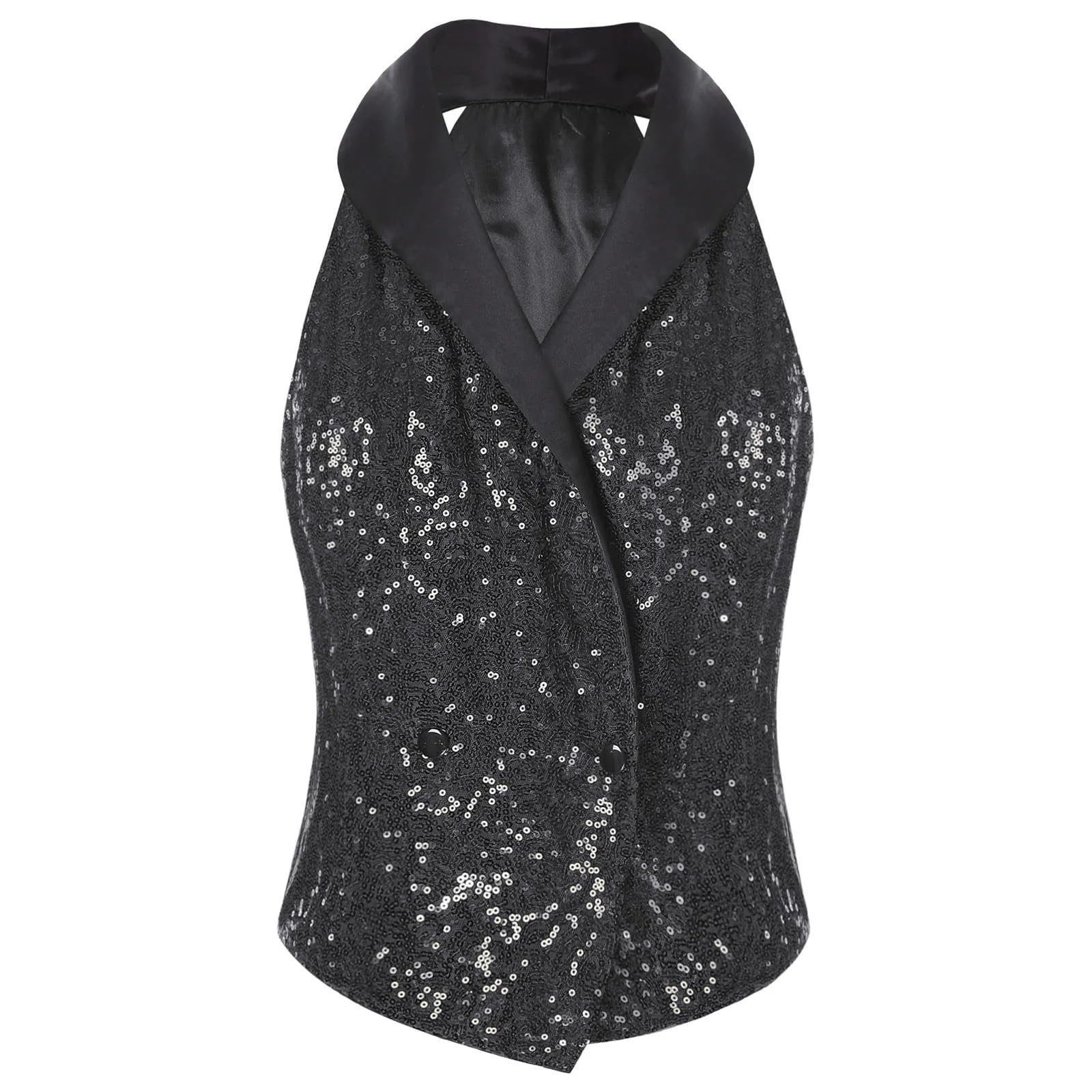 Top con Paillettes Completo da Donna con Paillettes Glitterate, Gilet con Paillettes Scintillanti, Scollo a V, Senza Maniche, Elegante, for Serate, Feste, Cocktail, Costume.