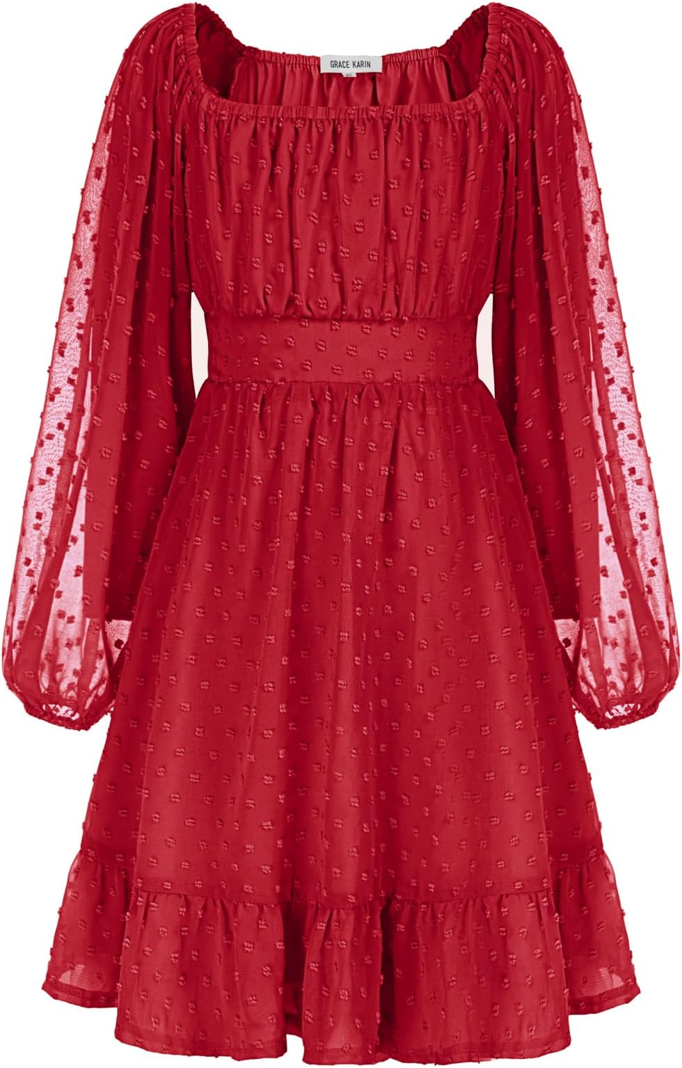 Girls Ruffle Tiered Dress Long Sleeve Swiss Dot Flowy A-Line Dress 6-14Y