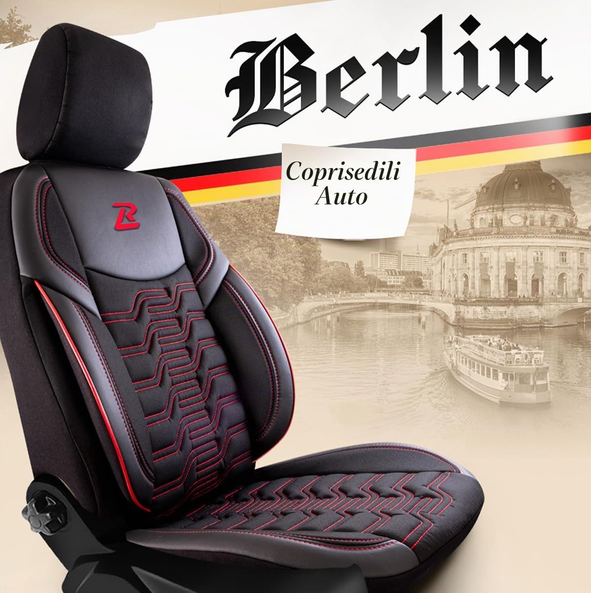 LUCARO Coprisedile Auto per Universale Berlin, Rosso | Similpelle lavabile e idrorepellente, adattamento universale, imbottitura traspirante