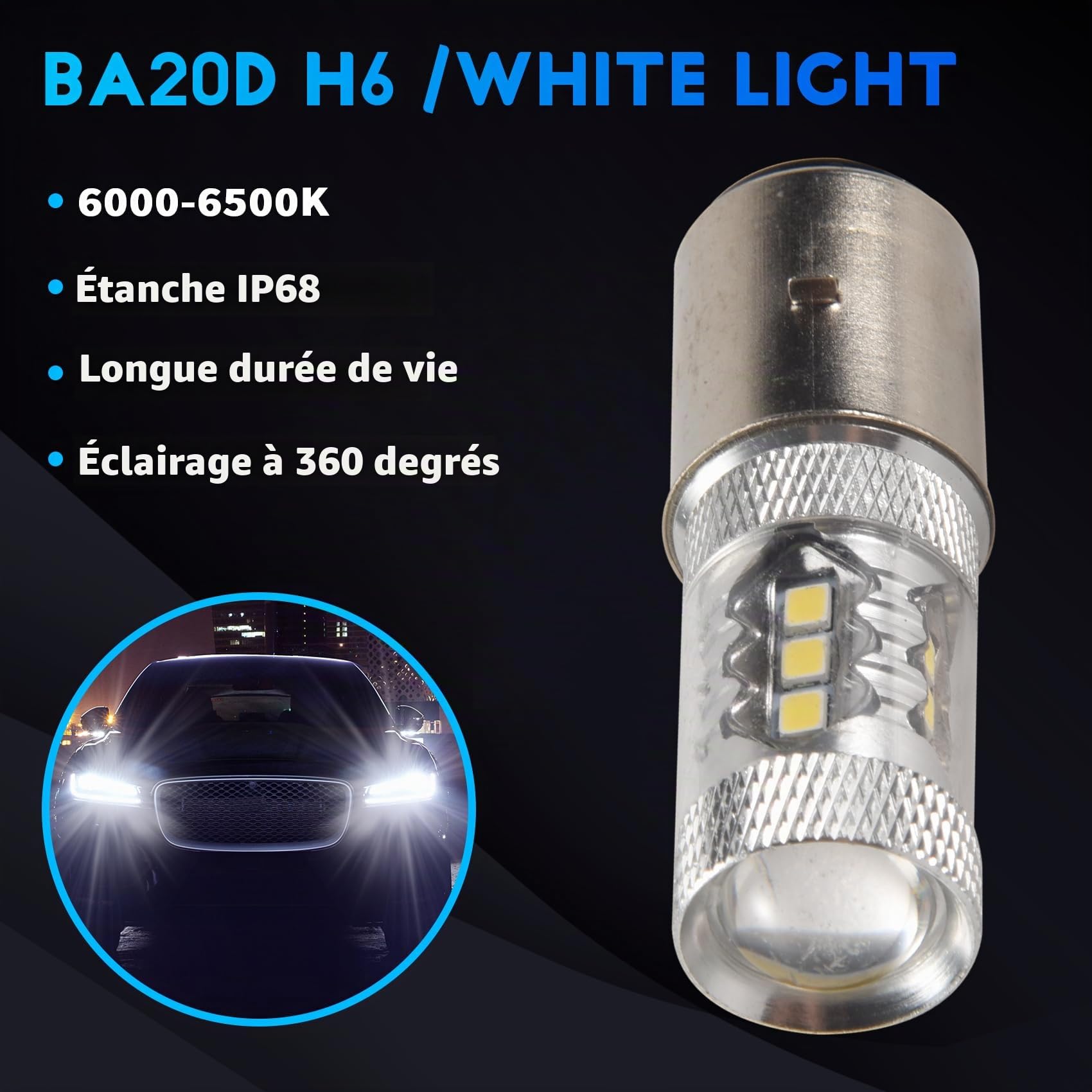 80W BA20D H6 Blanc 16 LED Moto Moto/Mobylette/ATV ampoule de phare
