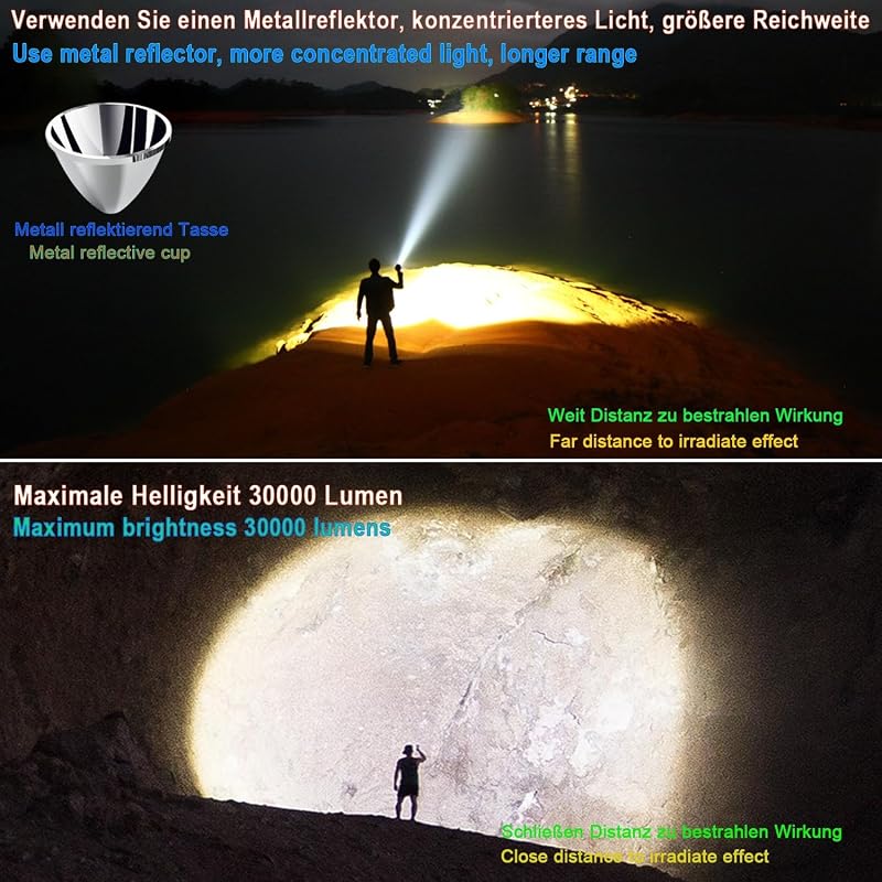 ASORT 30000 Lumen LED Zseblámpa Vízálló Töltővel Camping Túrázáshoz