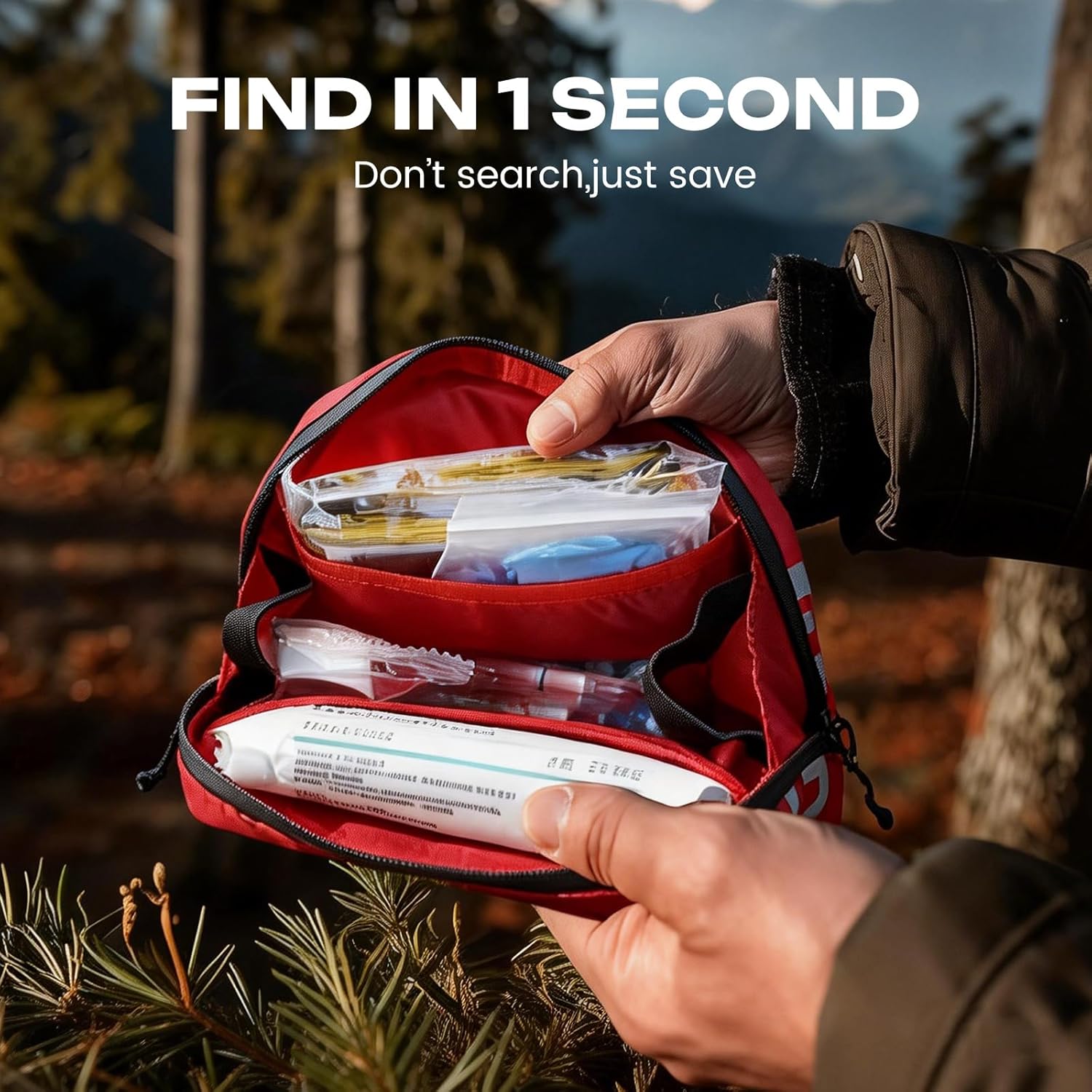 60-Piece First Aid Kit for Car & Outdoor Emergency | Compact Waterproof Survival Kit with Trauma Supplies | First Aid for Travel, Camping, Home, Hiking