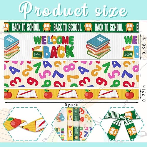 Miniatura 2 de Hying 4 rollos de cintas de regreso a la escuela para envolver regalos, cintas de grogrén de bienvenida para envolver regalos, decoración de jardín