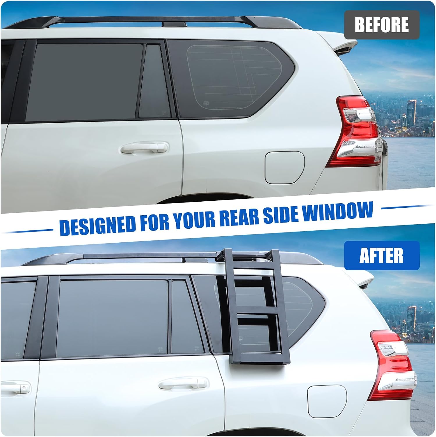 Rear Window Side Ladder Compatible with Toyota Land Cruiser Prado 150 2010-2023, Car Aluminum Roof Rack Ladder, Back Side Window Ladder Mount Bracket Accessories (Left Side)