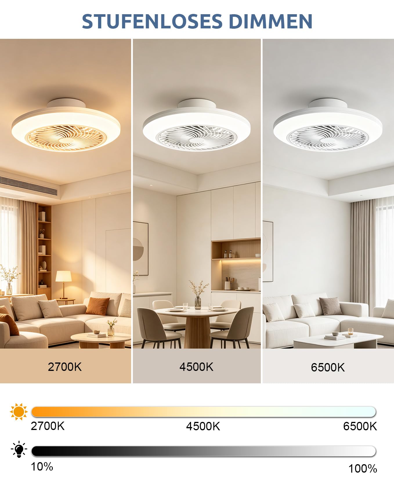 Ribelli LED Deckenventilator mit Beleuchtung Ø 50 cm – Leiser DC Kupfermotor, Smarter Ventilator mit App & Fernbedienung, Stufenlos Dimmbar & RGB Farbwechsel, 6 Stufen, 40W, Schwarz