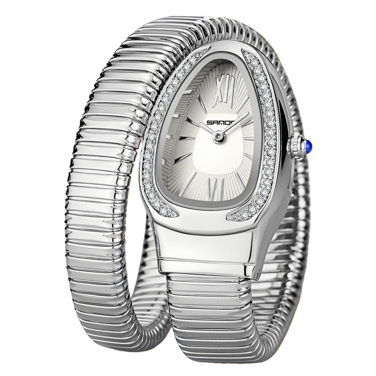 Stylish Women's Snake Shape Bangle Watch Unique Design Snake Coil Elegant Dress Diamond Bracelet Ladies Quartz Wristwatch with Roman Numerals Dial