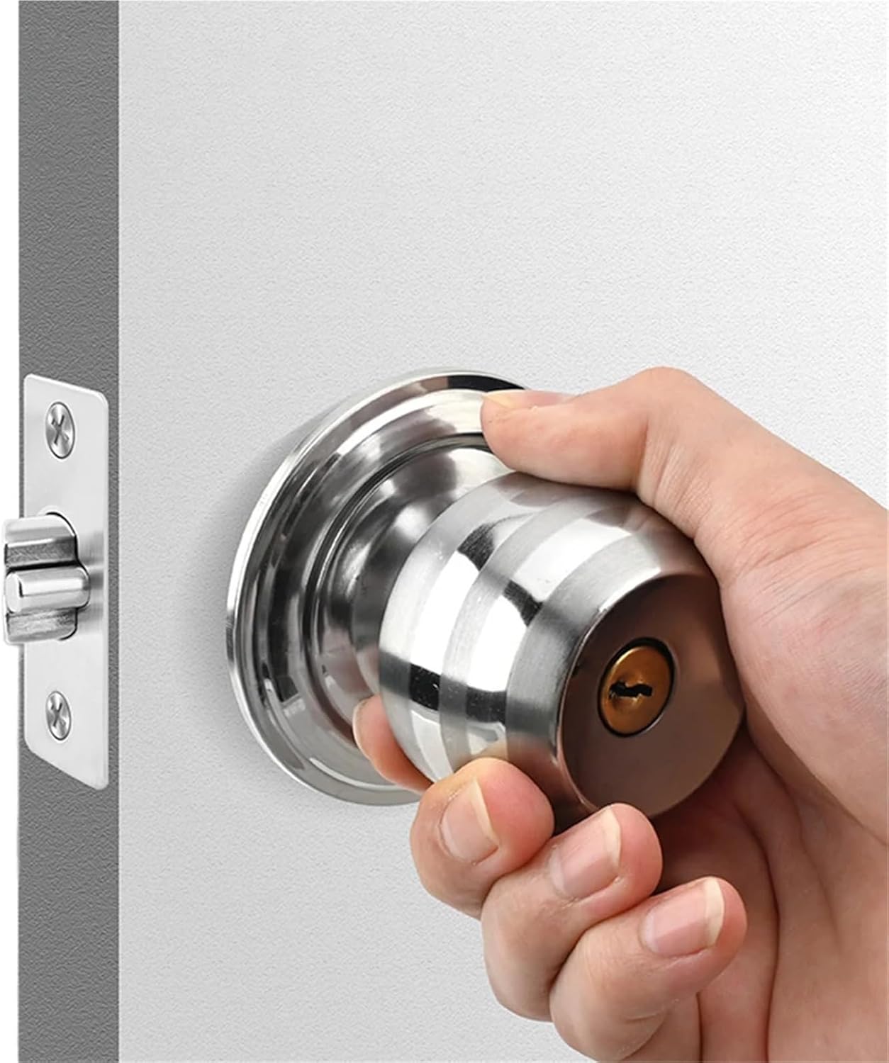 Privacy Door Knobs with Lock Interior Round Locks for Bedroom Bathroom Stainless Turn Thumb Locking Round Door Handle,1 Pack