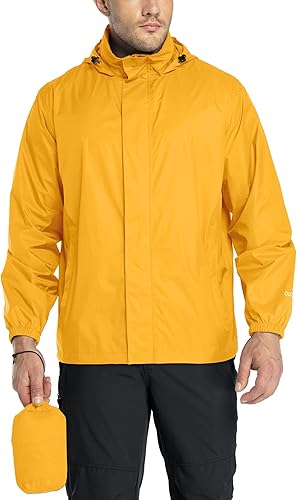 33,000ft - Chaqueta de lluvia impermeable y plegable para hombre, ligera, con capucha, cortavientos ideal para golf o ciclismo