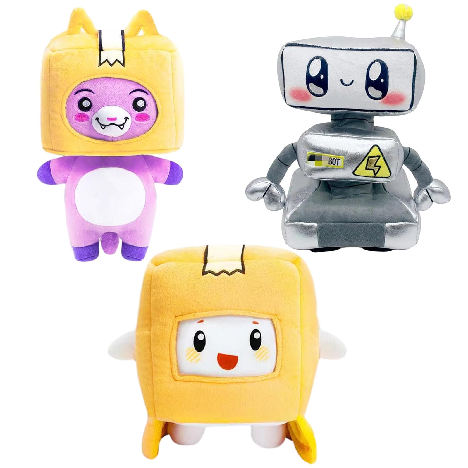 Qabfwe Boxy Foxy and Robot Plush Toys,Cartoon Figure Dolls Set Soft Stuffed Animal Pillow for Kids Friends Birthday Gift,Home Decoration (3PCS)