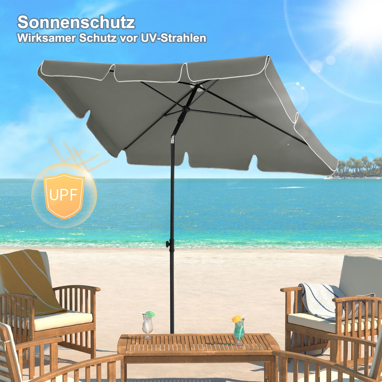 WOLTU Sombrilla Jardín, Parasol Terraza Inclinable, Sombrillas Terraza 2x1,2 m, Sombrilla Playa Jardin Piscina Balcon, Parasol Grande para Exterior, Tela 160 g/m², Proteccion Contra UV, Gris oscuro