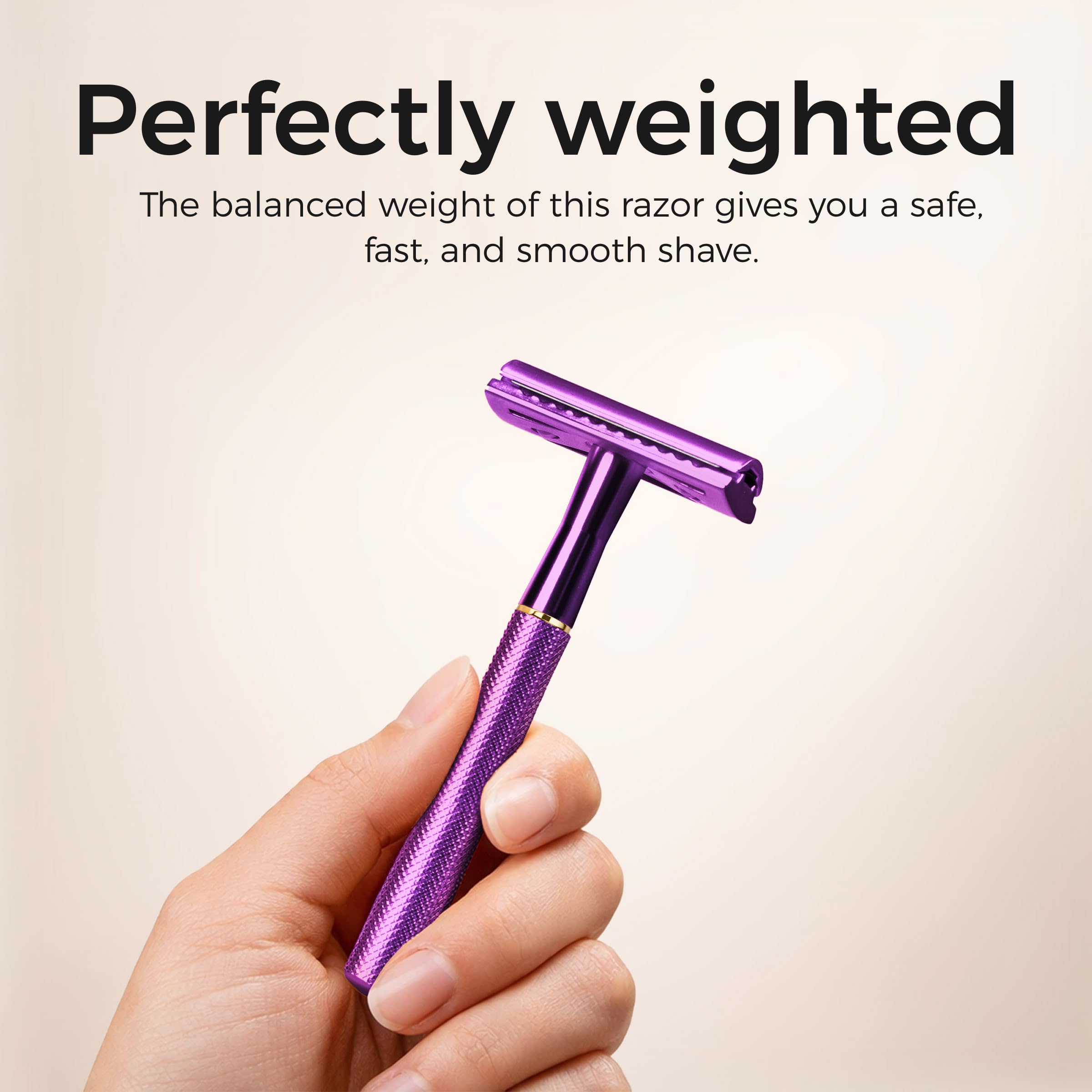 ZOMCHI Rasoir de sécurité à double tranchant avec 5 lames, pour homme et femme, réutilisable, sans plastique – Violet - 4