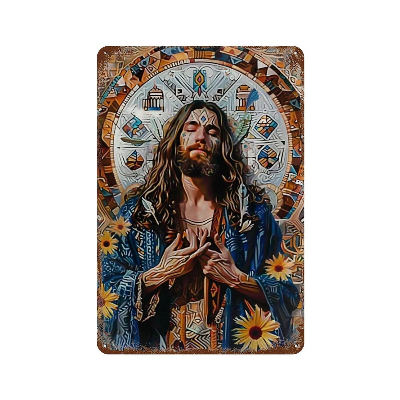 MGHTGRWE Floral Radiant Christ 02 Poster Wall Art Iron Vintage Metal Tin Sign Modern Home Cofffee Club Art Bar Shop Decor 30x20cm