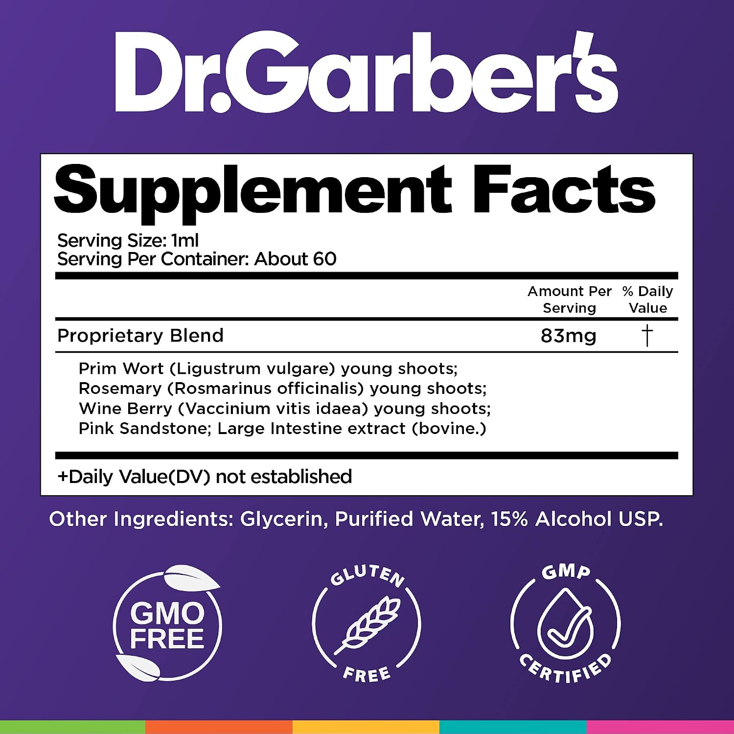 Dr. Garber's Natural Solutions Constipation Relief Oral Drops - Gemmotherapy Liquid Supplement for Gas, Constipation & Bloating Relief, Regulates Bowel Function & Improves Digestive Health - 60ml
