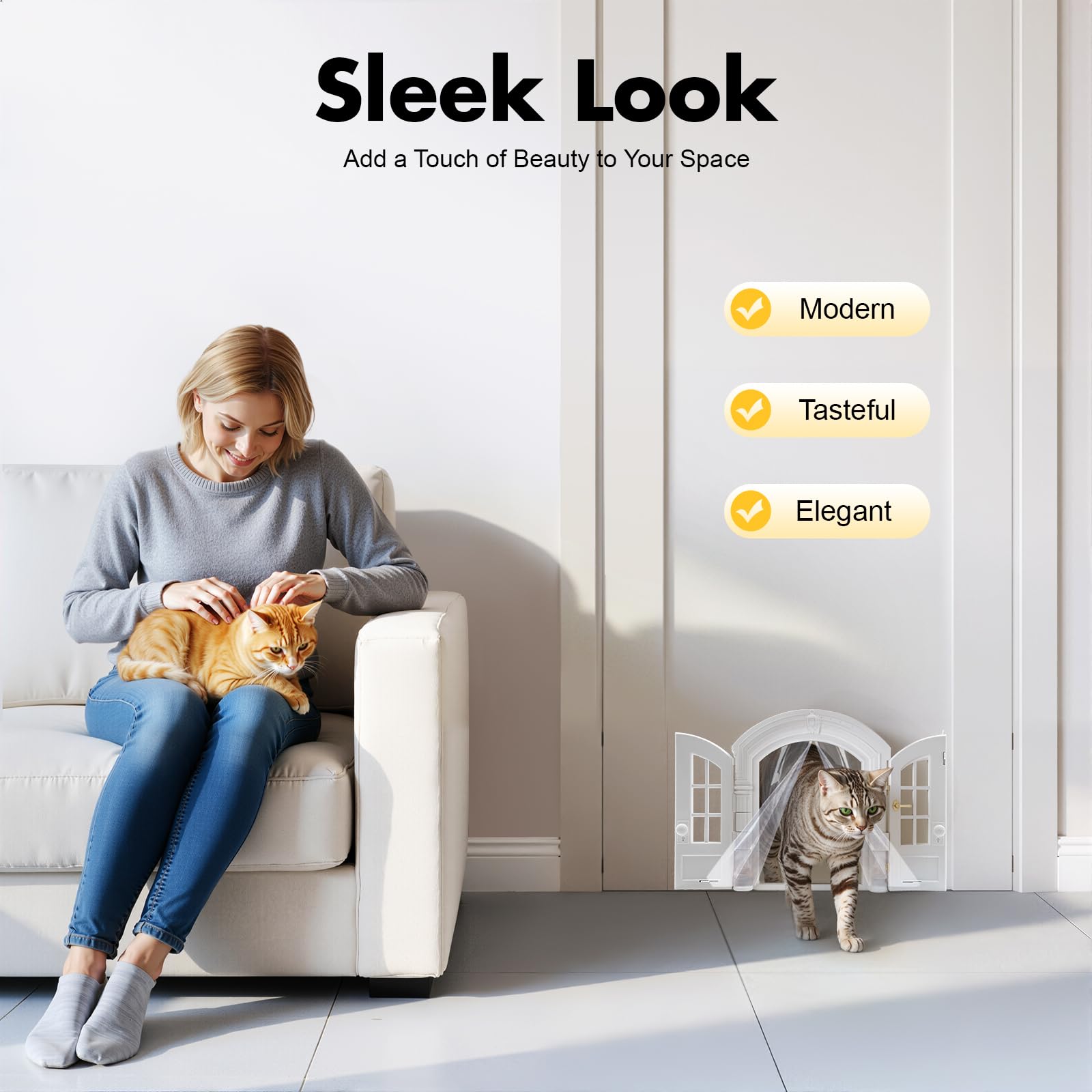 Porta per gatti, porta interna a doppia porta, per animali domestici | ABS lucidato, doppia porta a 180°, 17 x 24 cm, fino a 10 kg, con finestra, chiusura di sicurezza