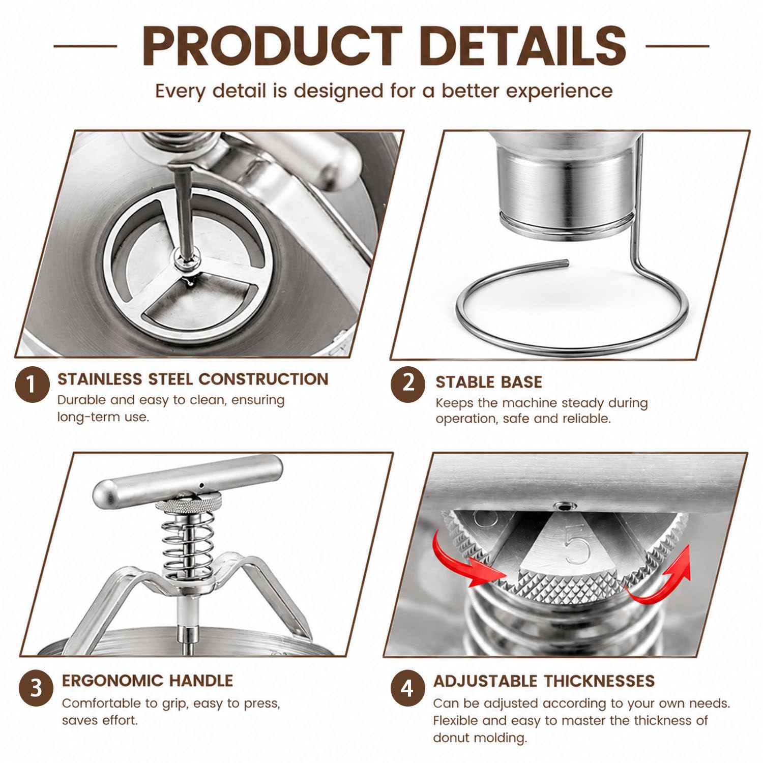 Dispensador Manual de Donuts de 3 L con Soporte, dispensador Comercial de Donuts y Tortitas con Ajuste de 6 tamaños para producción Profesional.
