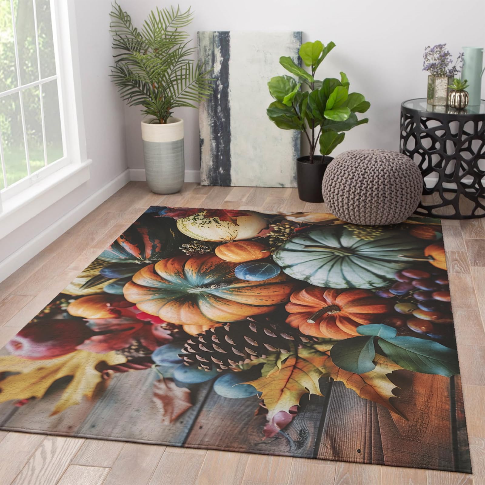 Tappeto Raccolto Autunnale Per Soggiorno Frutta Motivi Vegetali Tappeto Zucca Uva HD- Tappeti Stampa Per Cucina Pavimento-Lavabile 90x150cm