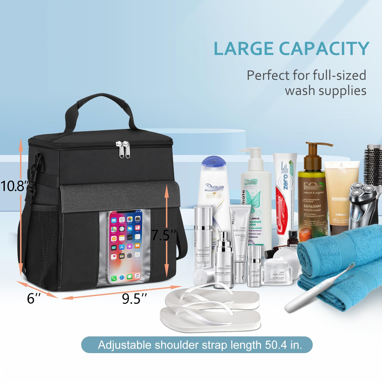 Bolsa de ducha grande y portátil para dormitorio universitario, gimnasio, natación, camping, viajes, organizador de ducha colgante de malla de secado rápido con compartimentos húmedos y
