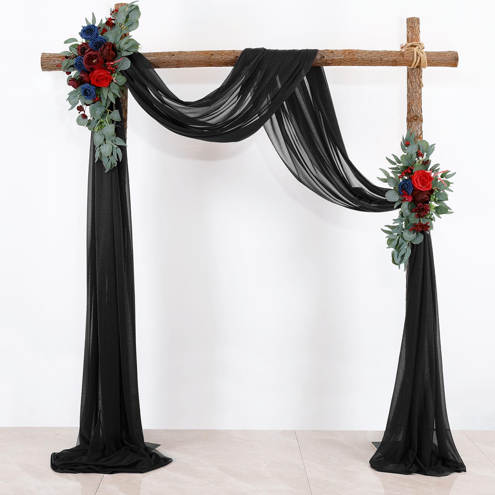 BOYOUTH Black Voile Swag Scarf Valances Curtains,Long Sheer Chiffon Fabric Backdrop Curtains Scarves for Wedding Arch Draping,Party Outdoor Decor,30 by 216 Inches,1 Panel