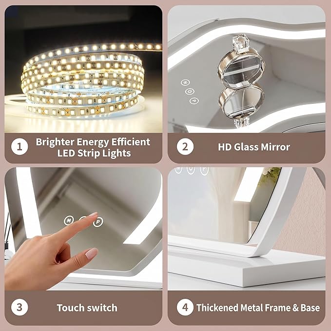 Espejo de Maquillaje con Luz en Forma de Nube, 17", 3 Luces y Control Táctil miniatura 6