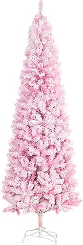 HOMCOM Árbol de Navidad artificial flocado de nieve sin luz de 7.5 pies de alto, árbol de Navidad delgado con forma de pino y ramas realistas, color HOMCOM Árbol de Navidad artificial flocado de nieve sin luz de 7.5 pies de alto, árbol de Navidad delgado con forma de pino y ramas realistas, color