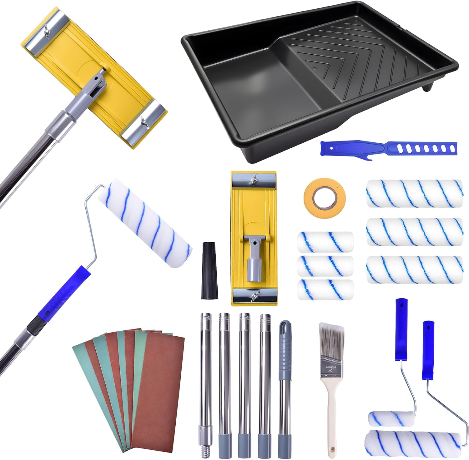 48-inch Manual Hand Drywall Sander with Extension Pole (pole sander+paint roller kit)