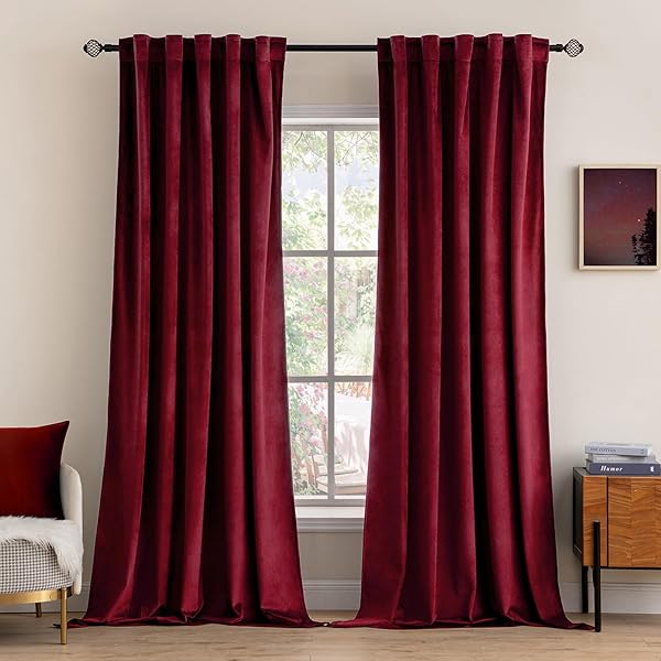 MIULEE Velvet Curtains 108 inches Long 2 Panels - Luxury Blackout Curtains for Bedroom Living Room Thermal Insulated Super Soft Christmas Decor Window Drapes Rod Pocket & Back Tab, Burgundy Red