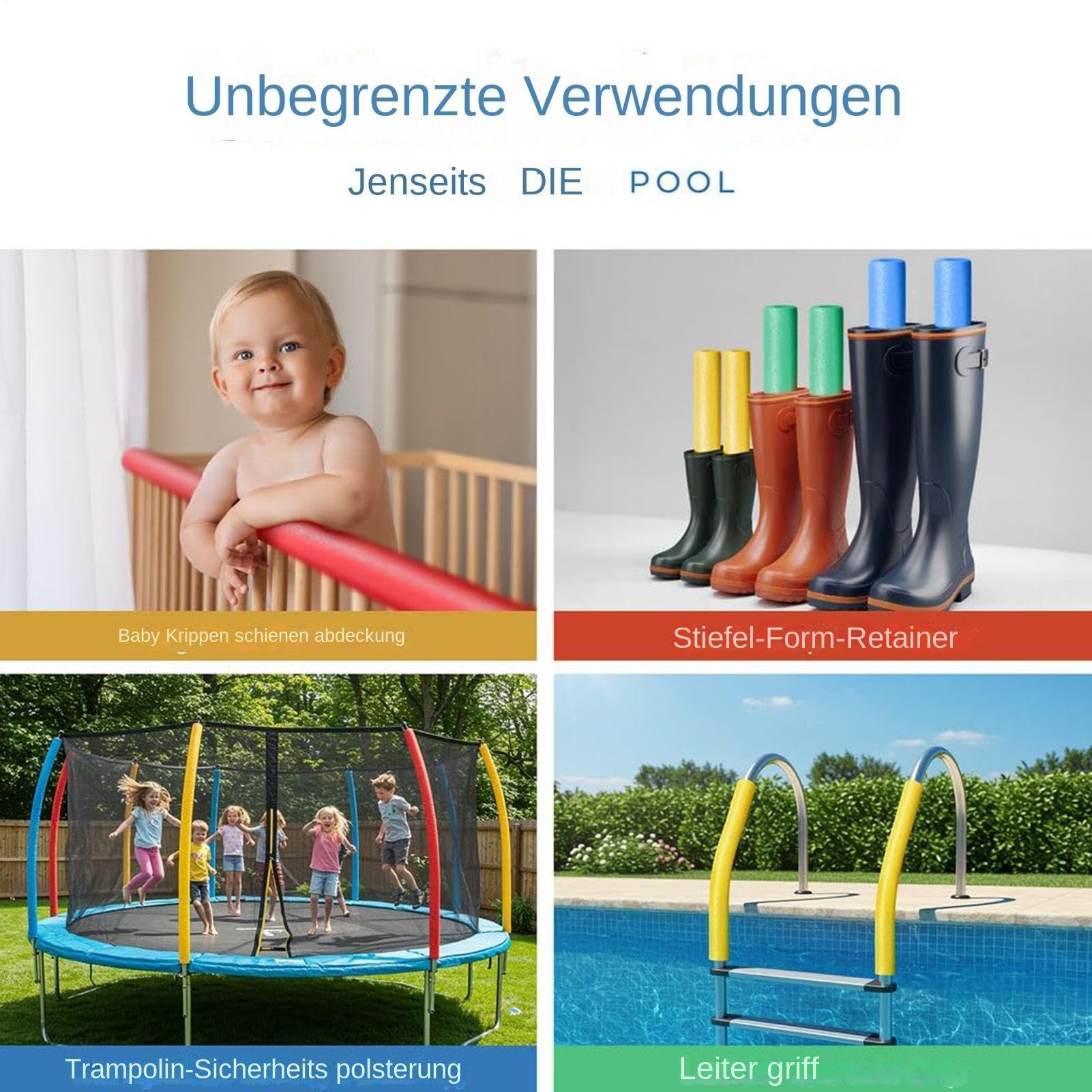 Schwimmnudel für Kinder & Erwachsene 160 cm - 1/6 Stück Lange Poolnudel - 6 Farben zur Auswahl - Schwimmhilfe für Pool - Pool Nudel für Wassersport, Schwimmen & Spielen