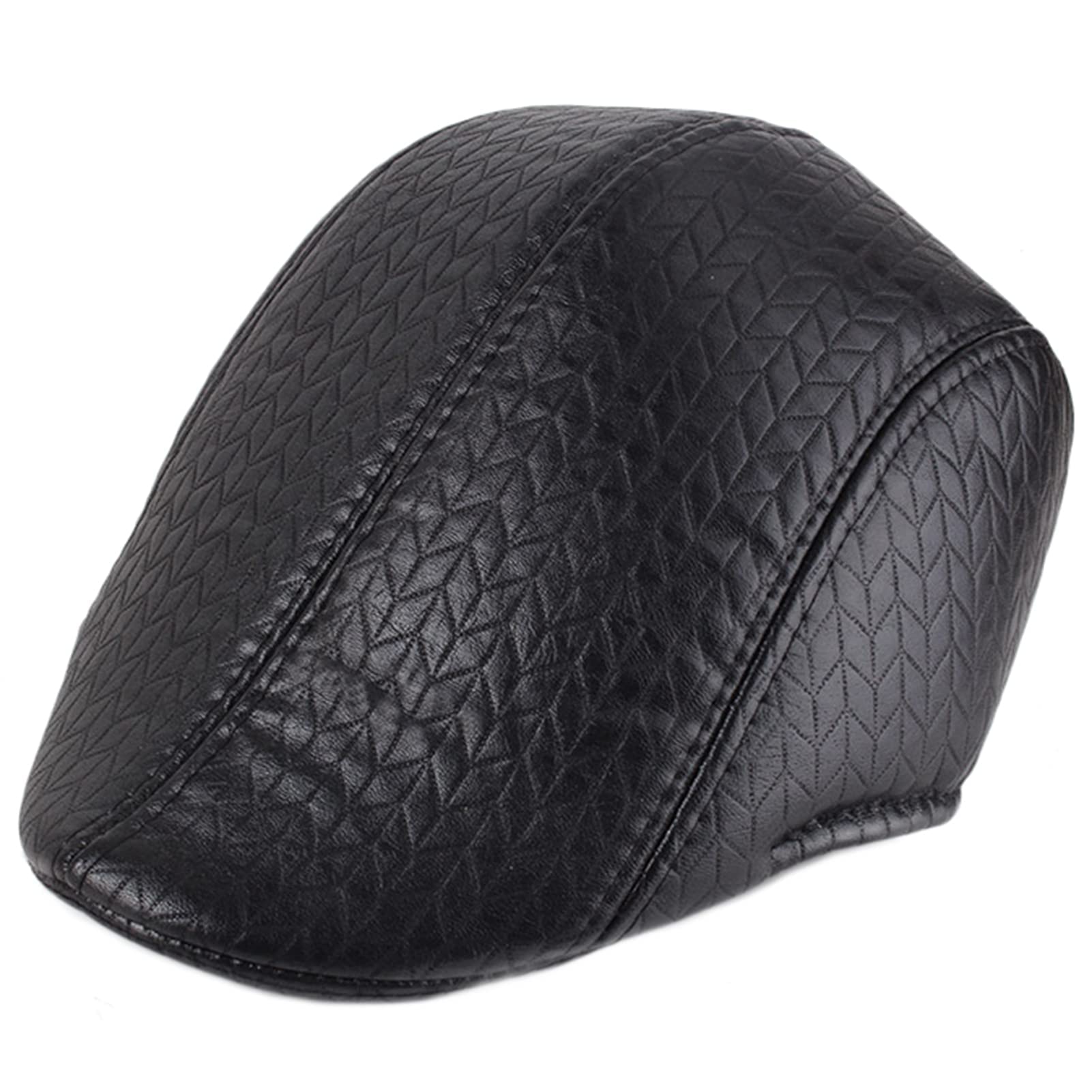 Mantenga la Gorra Plana cálida Sombrero Negro de periódico a Cuadros PU Cuero de Cuero Sombrero de conducción Gorro de conducción Gorra de Invierno de otoño Vintage Q-56-58cm