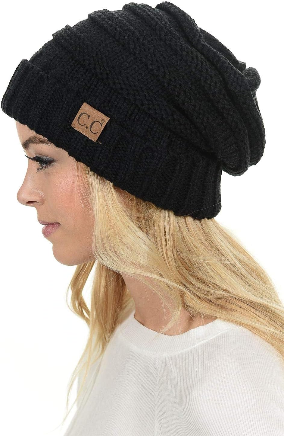 Hat-100 Oversized Baggy Slouch Thick Warm Cap Hat Skully Cable Knit Beanie