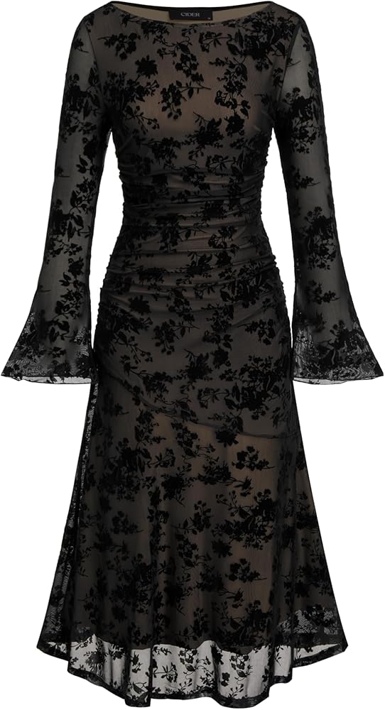 Amazon.com: CIDER Maxi Women's Dresses Floral Lace Ruched Long Sleeve Boat Neck Party Evening Maxi Dress Black : Clothing, Shoes & Jewelry Amazon.com: CIDER Maxi Women's Dresses Floral Lace Ruched Long Sleeve Boat Neck Party Evening Maxi Dress Black : Clothing, Shoes & Jewelry